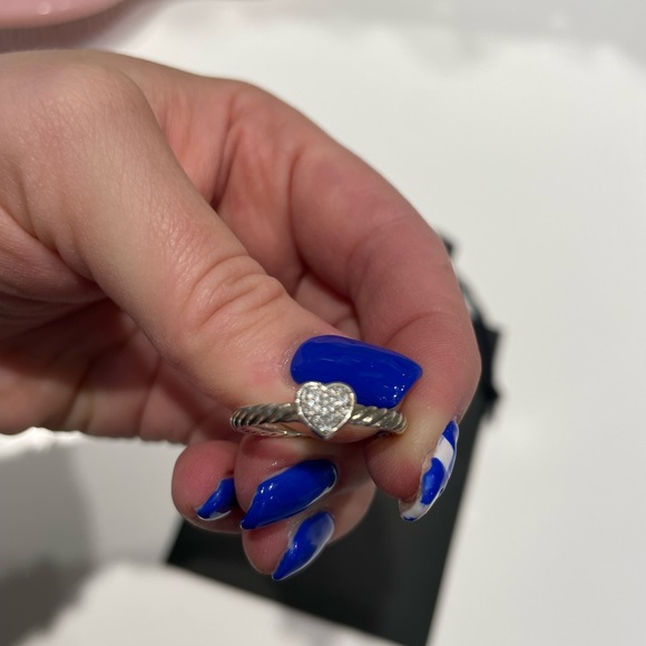 David Yurman Cable Heart Stack Ring in Sterling Silver with Pavé Diamonds - Picture 4 of 10